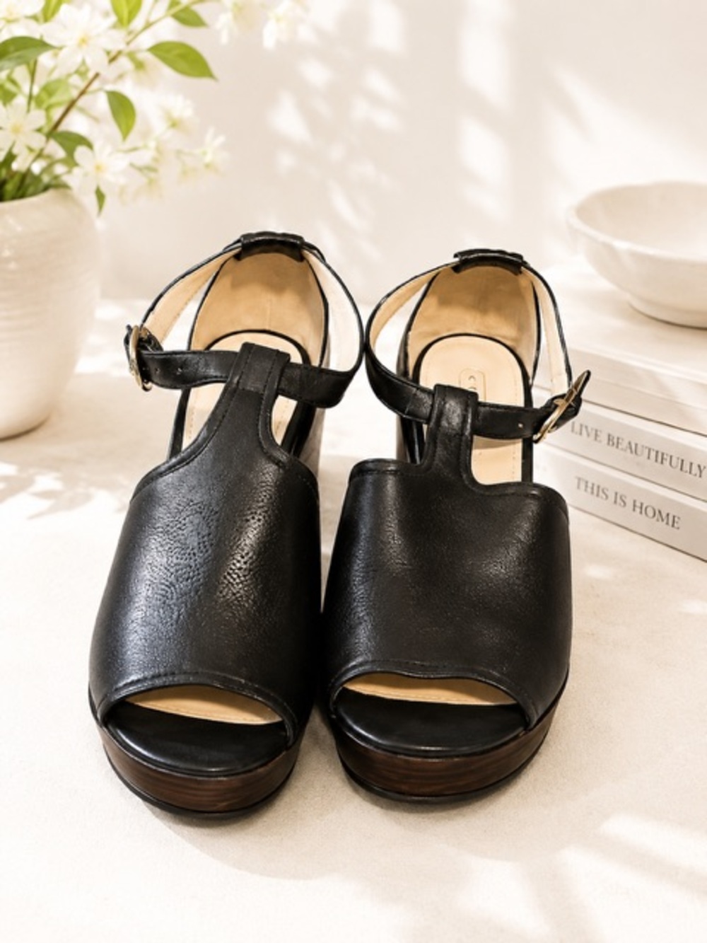 Coach Black Leather Ankle Strap Sandals